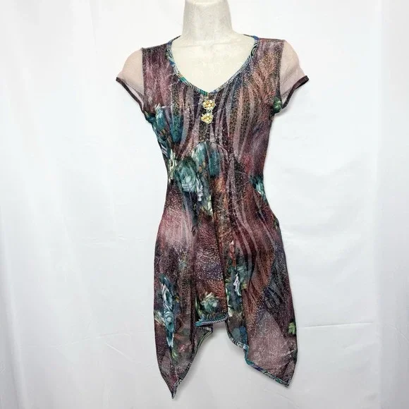 Anac Kimi Y2K Long Babydoll Top Indie Asymmetric Ethereal Fairy Festival Mesh - Picture 1 of 12